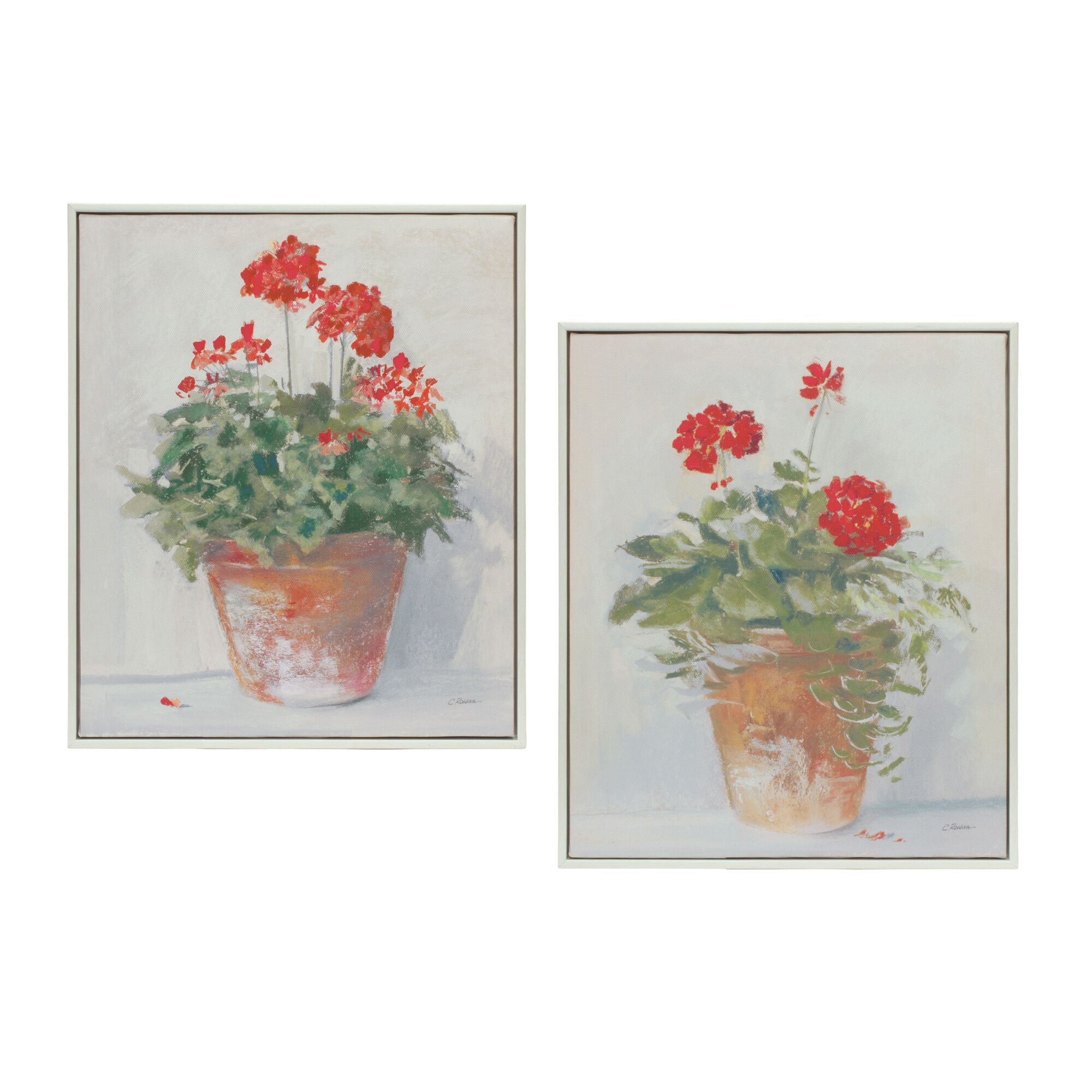 Framed Potted Geranium Print (Set of 2) 10.5 inchesL x 12.5 inchesH MDF/Plastic/Paper, BEIGE/RED/GREEN, hi-res image number 0