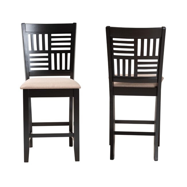 Deanna Modern Beige Fabric And Dark Brown Finished Wood 2-Piece Counter Stool Set, , on-hover image number null