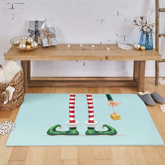 Elf Stockings Light Blue Kitchen Rug, , alternate image number null