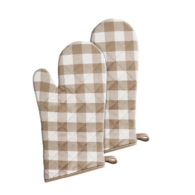 Buffalo Check Oven Mitt 7-in x 13-in - Set of Two, TAUPE, hi-res image number null