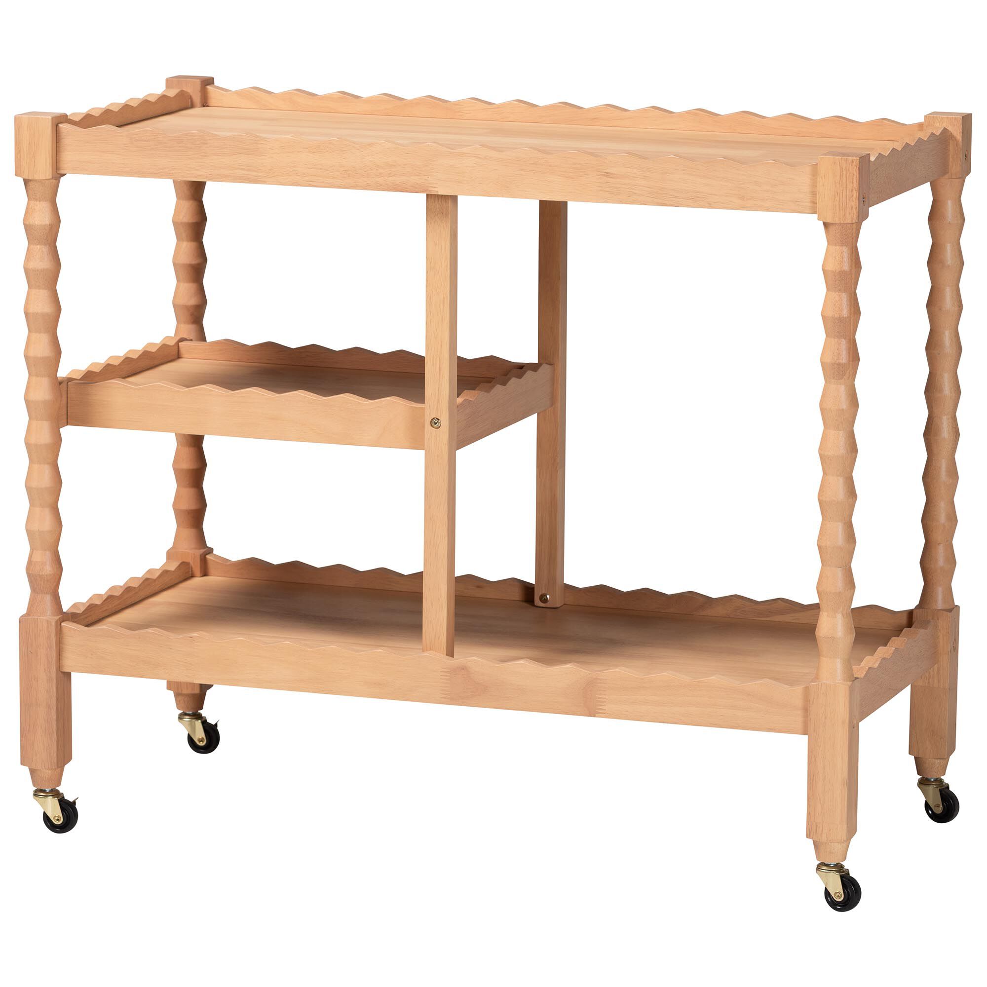 Seamus 3-Tier Beech Brown Book Cart with Bobbin Frame, BROWN, alternate image number 1