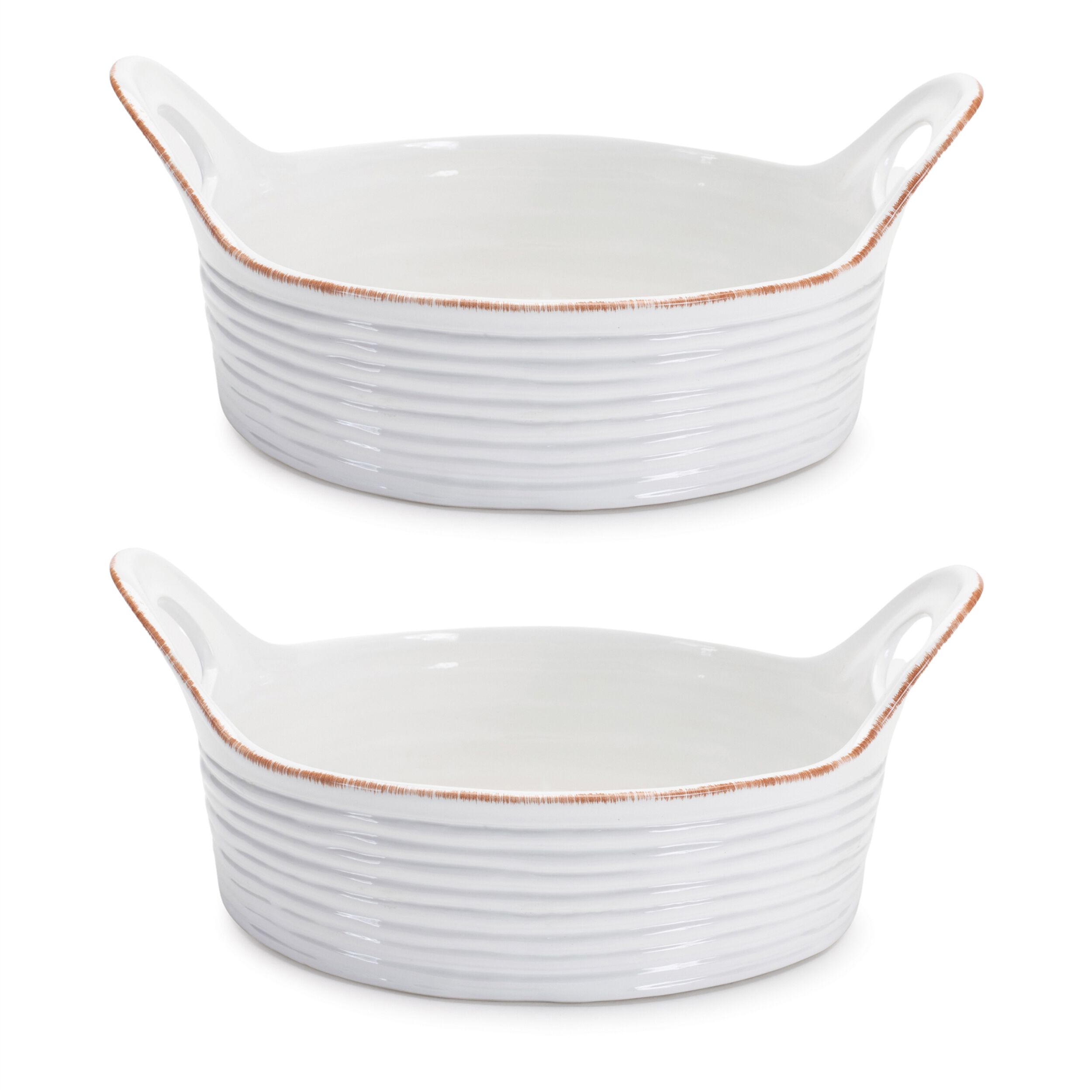 Ceramic Bowl with Handles (Set of 2), WHITE, alternate image number 1