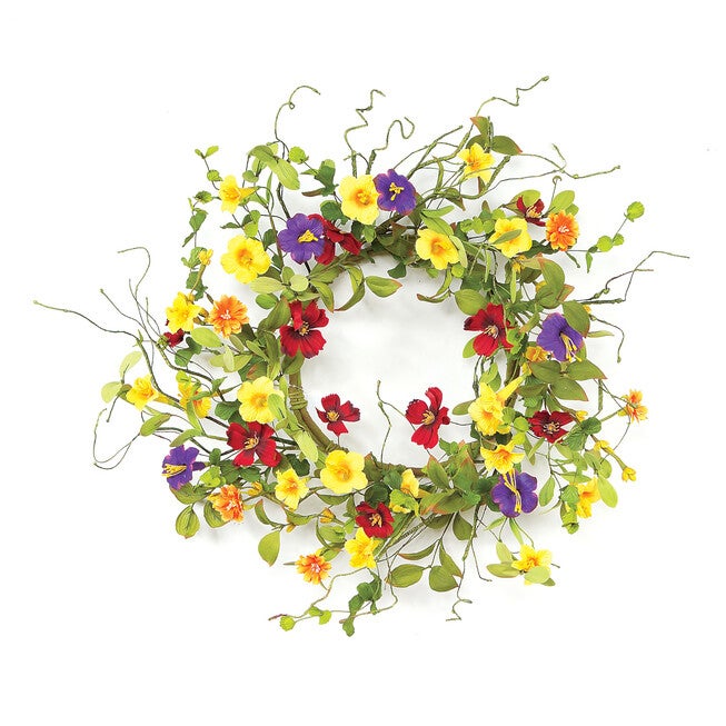 Summer Garden Trumpet Wreath 20 inchesD, YELLOW, hi-res image number 0