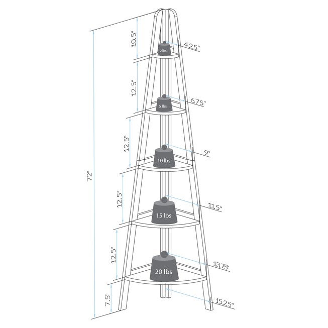 5-Shelf Corner Ladder Bookcase - White, , alternate image number null