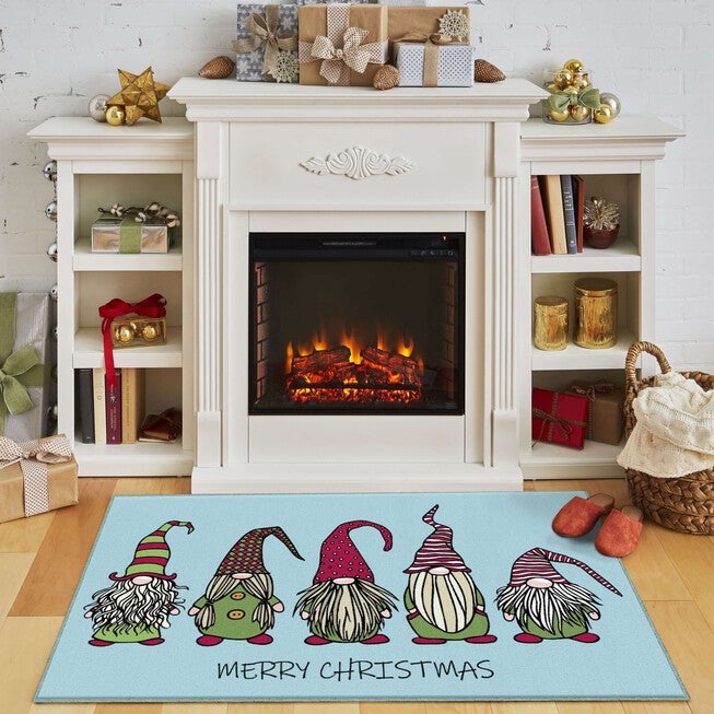 Christmas Gnomes Light Blue Kitchen Rug, , alternate image number null