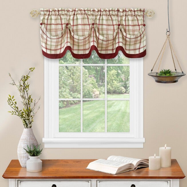 Tattersall Tuck Valance with Buttons - 58x14, , alternate image number null