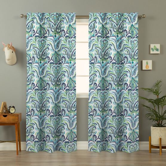 Provence Paisley Window Panel Pair, BLUE WHITE GREEN, hi-res image number null