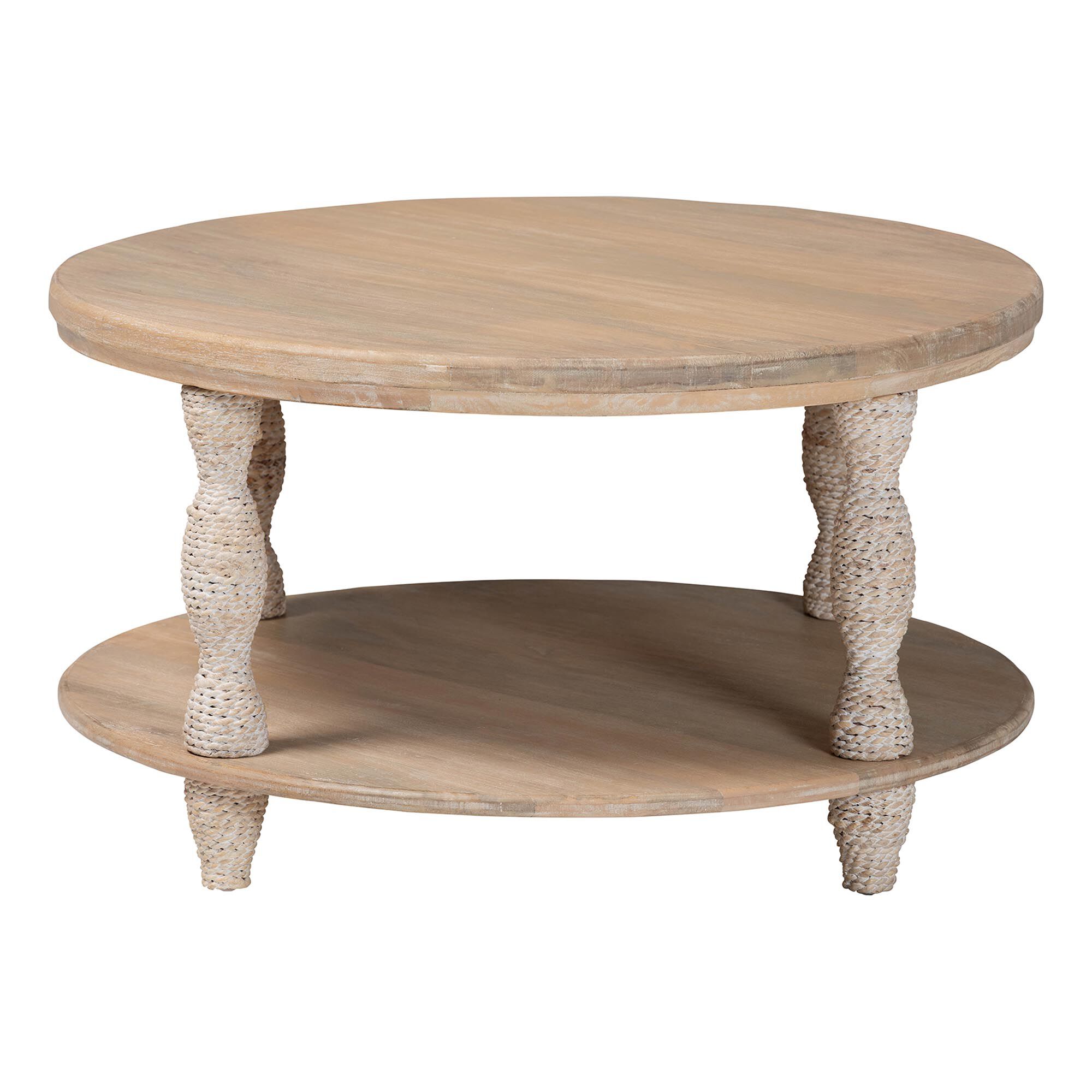 Lejane Wood Coffee Table with Seagrass Wrapped Legs, WHITEWASH, alternate image number 2