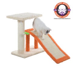 Two-Level Platform 27" Real Wood Cat Scratcher With Sisal Carpet Ramp