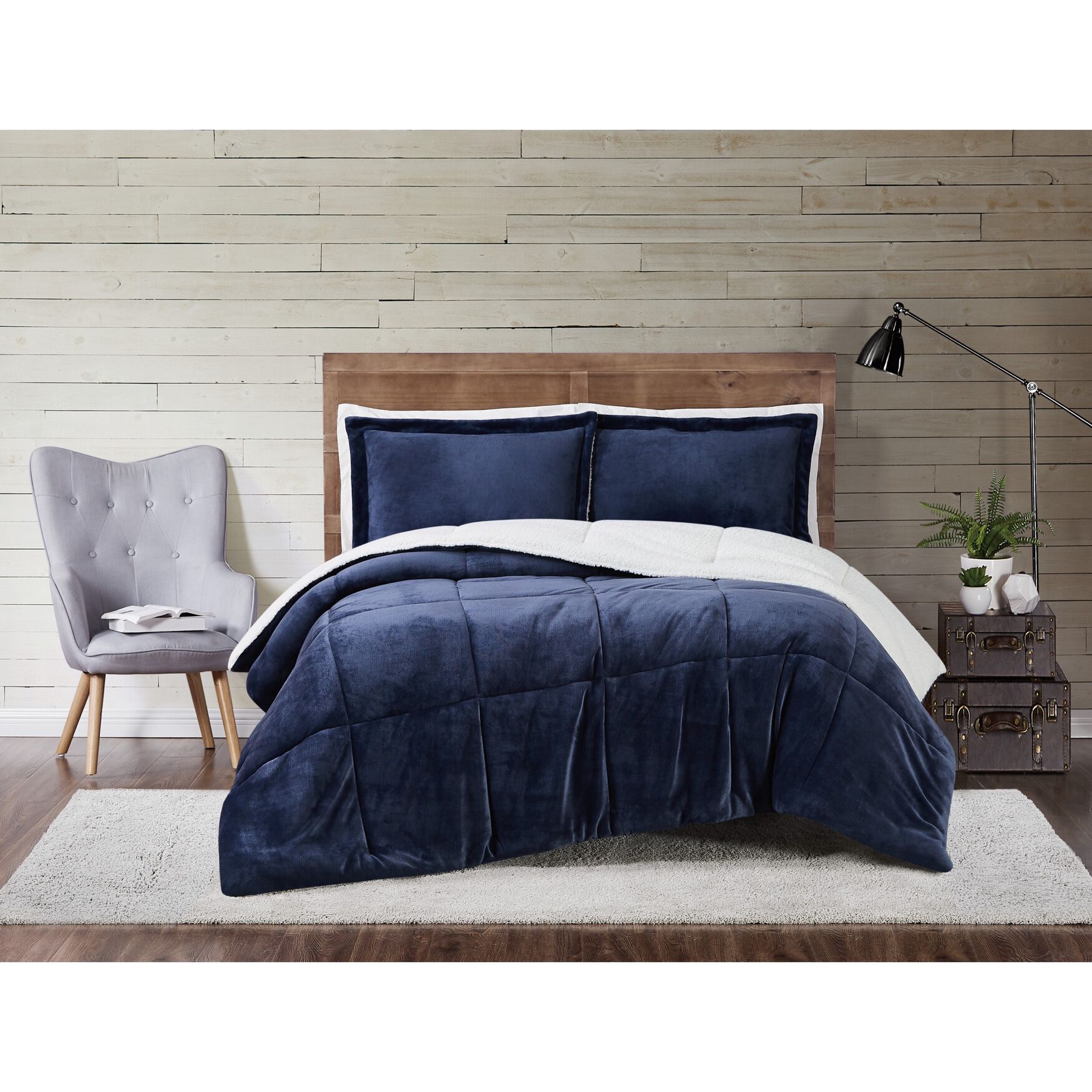 Cuddle Warmth Printed Plaid Comforter Set, INDIGO, hi-res image number 0