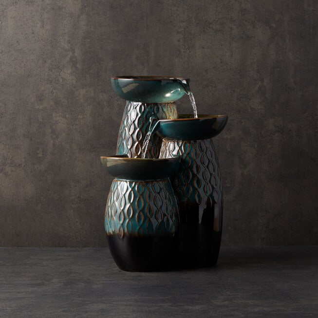 Ceramic Tiered Bowl Fountain With Blue And Black Finish 23 inchesH, , on-hover image number null
