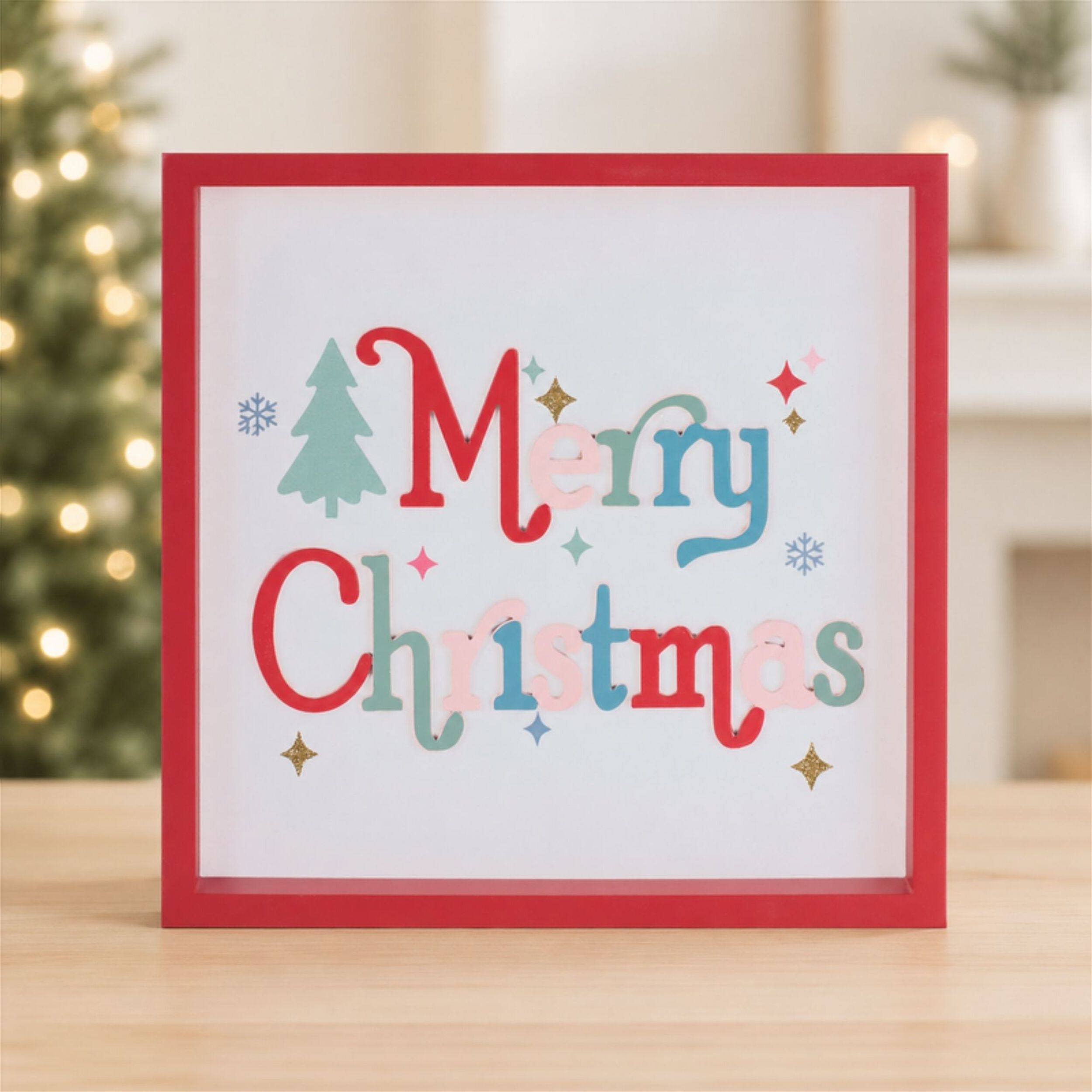 Merry Christmas Square Block Sign 7.75 inchesSQ, RED WHITE, alternate image number 2
