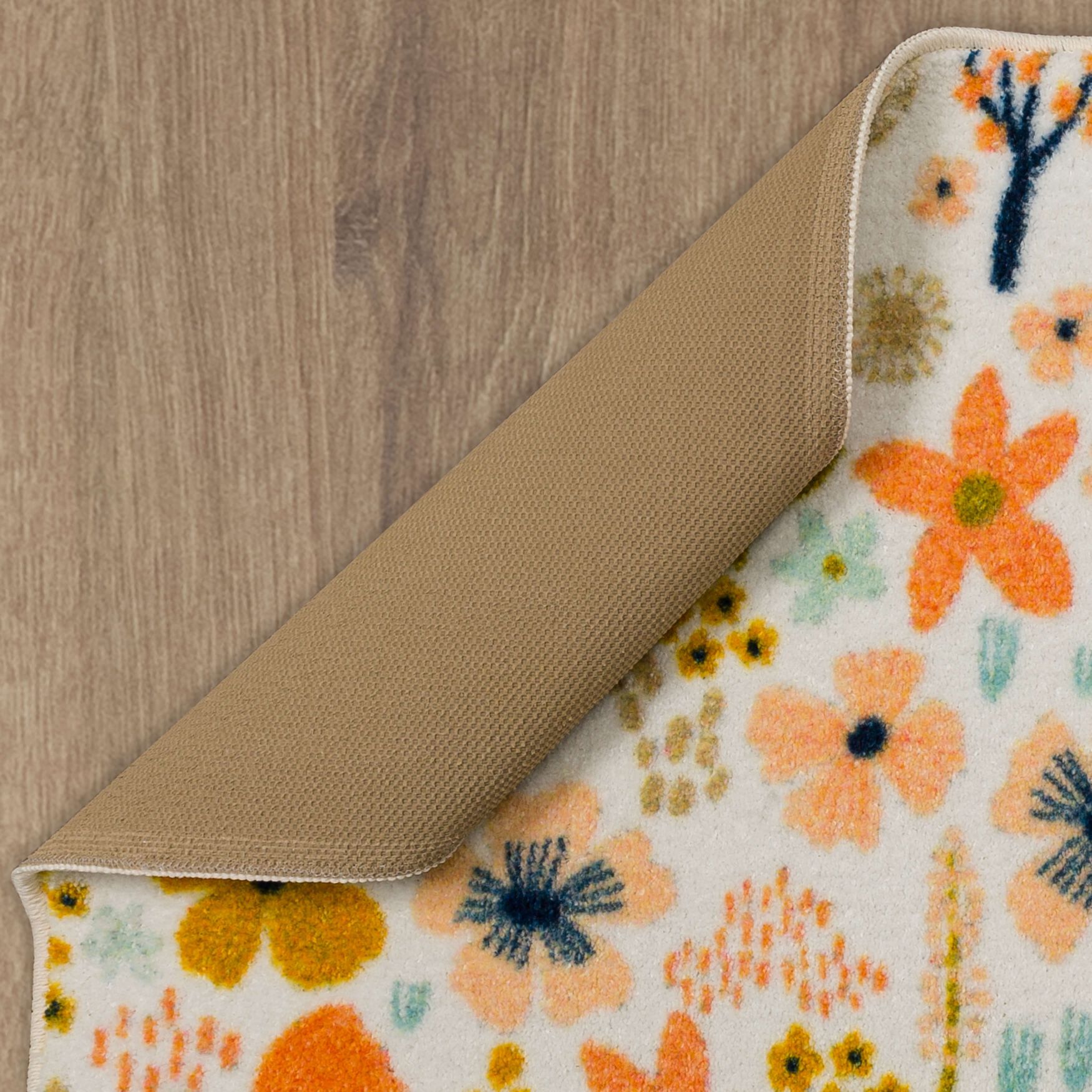 Whimsy Floral Cream Kitchen Rug, , on-hover image number 1