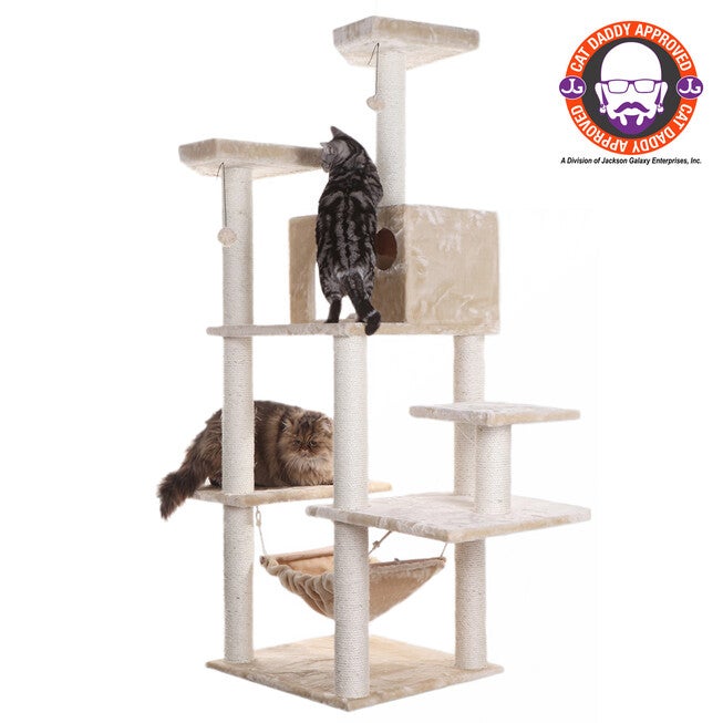 Real Wood 72 inches Condo Sratching Post Cat Tree, BEIGE, hi-res image number 0