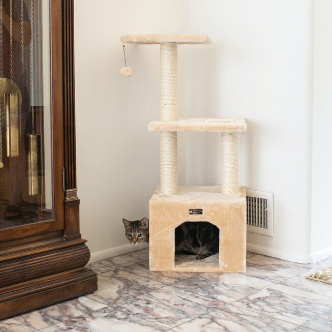 3-Tier Real Wood Cat Condo With Sisal Scratching Post 39 inches, , alternate image number null