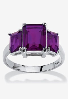 Sterling Silver 3 Square Simulated Birthstone Ring