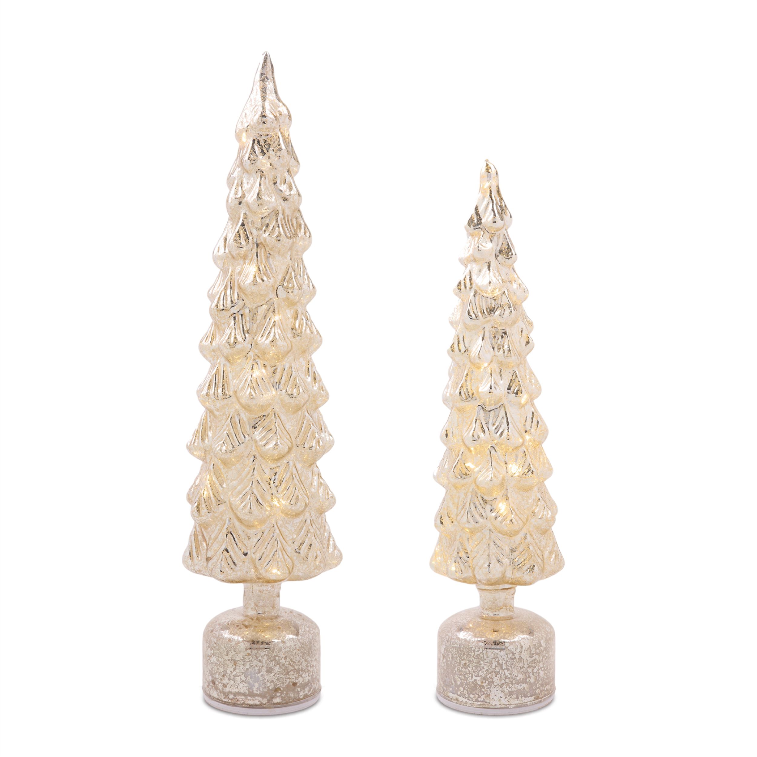 LED Mercury Glass Rotating Pine Tree (Set of 2), SILVER, hi-res image number 0