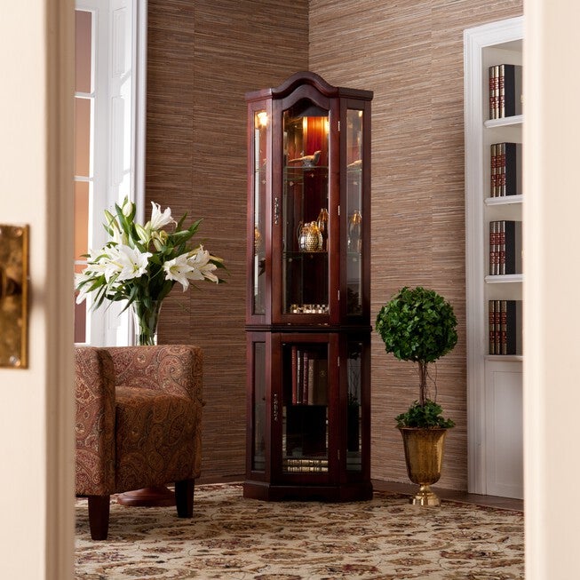 Lighted Corner Curio Cabinet, MAHOGANY, hi-res image number null