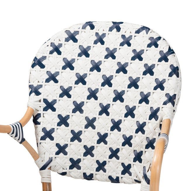 Bryson Modern French Blue And White Weaving And Natural Rattan Bistro Chair, , alternate image number 4