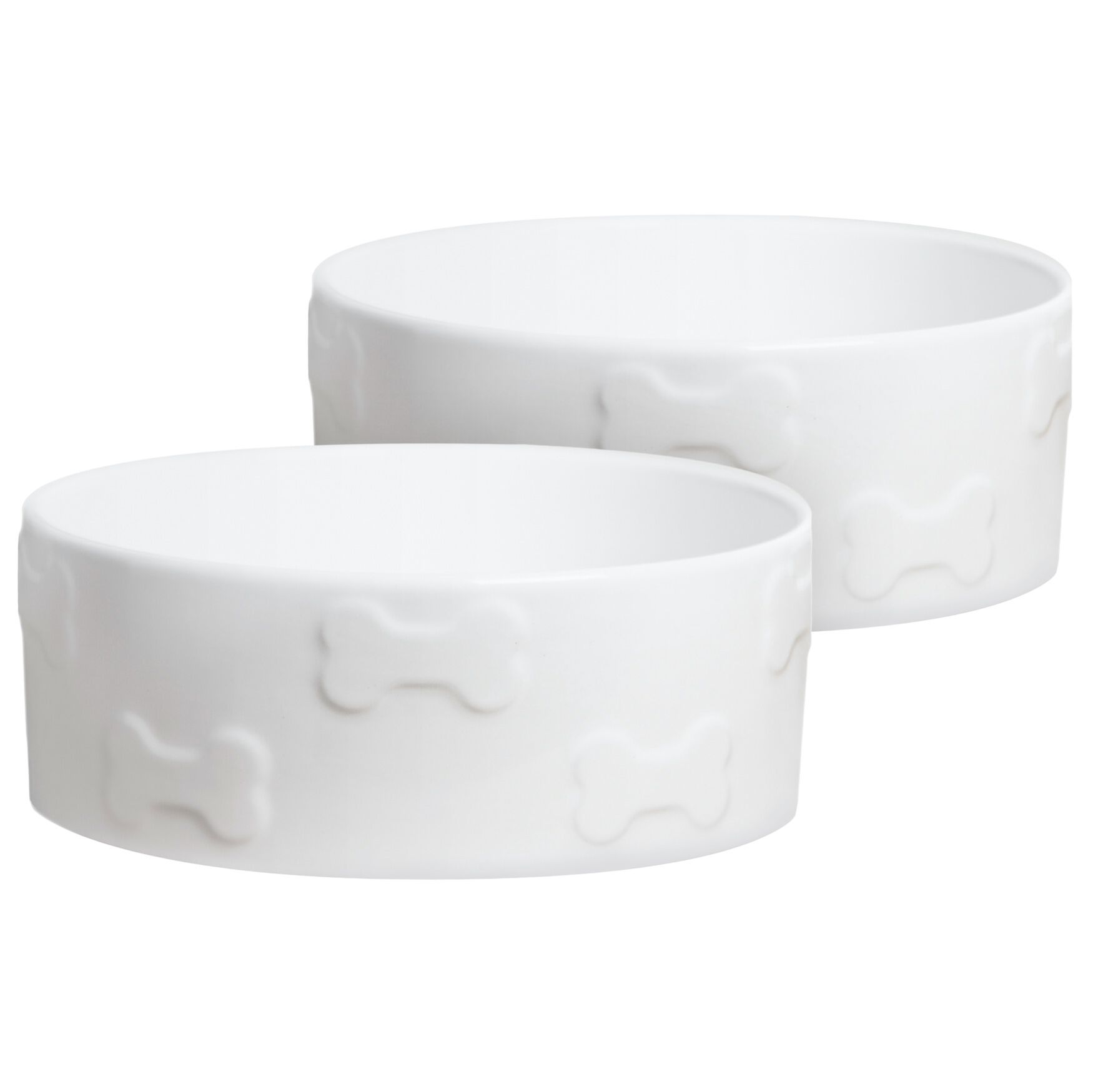 Set Of Two Large Manor White Pet Dog Bowls, WHITE, hi-res image number 0