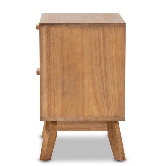 Baden Mid-Century Modern Walnut Brown Finished Wood 2-Drawer Nightstand With Rattan, , alternate image number 3