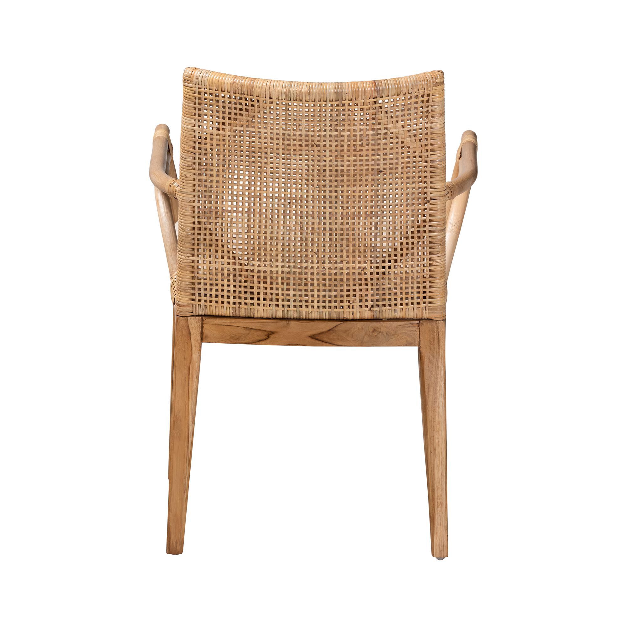 Storsel Modern Bohemian Natural Brown Finished Teak Wood and Rattan Dining Chair, CREAM, alternate image number 4