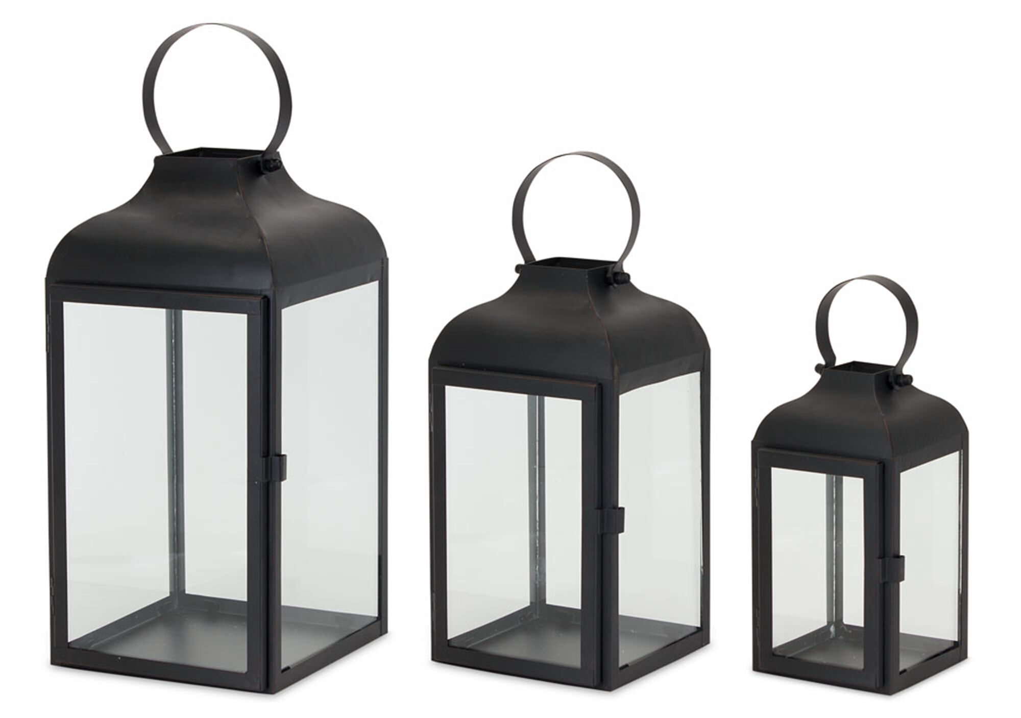 Modern Black Metal Lantern (Set of 2), BLACK CLEAR, hi-res image number 0