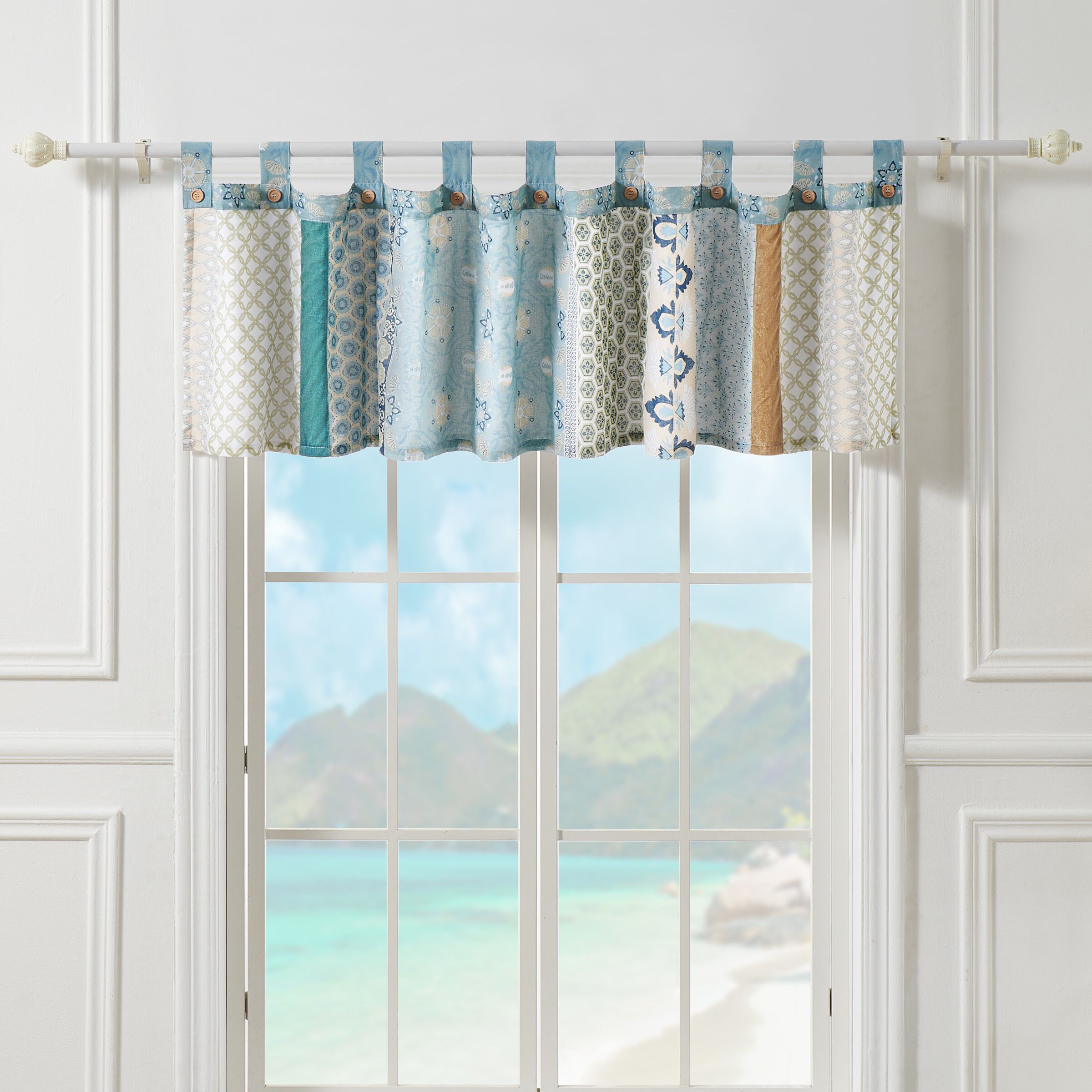 Thalia Window Valance Curtains, Tango, BLUE, alternate image number 2