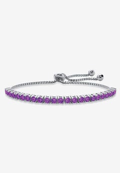 Silver Tone Bolo Bracelet (4mm), Simulated Birthstone 9.25" Adjustable
