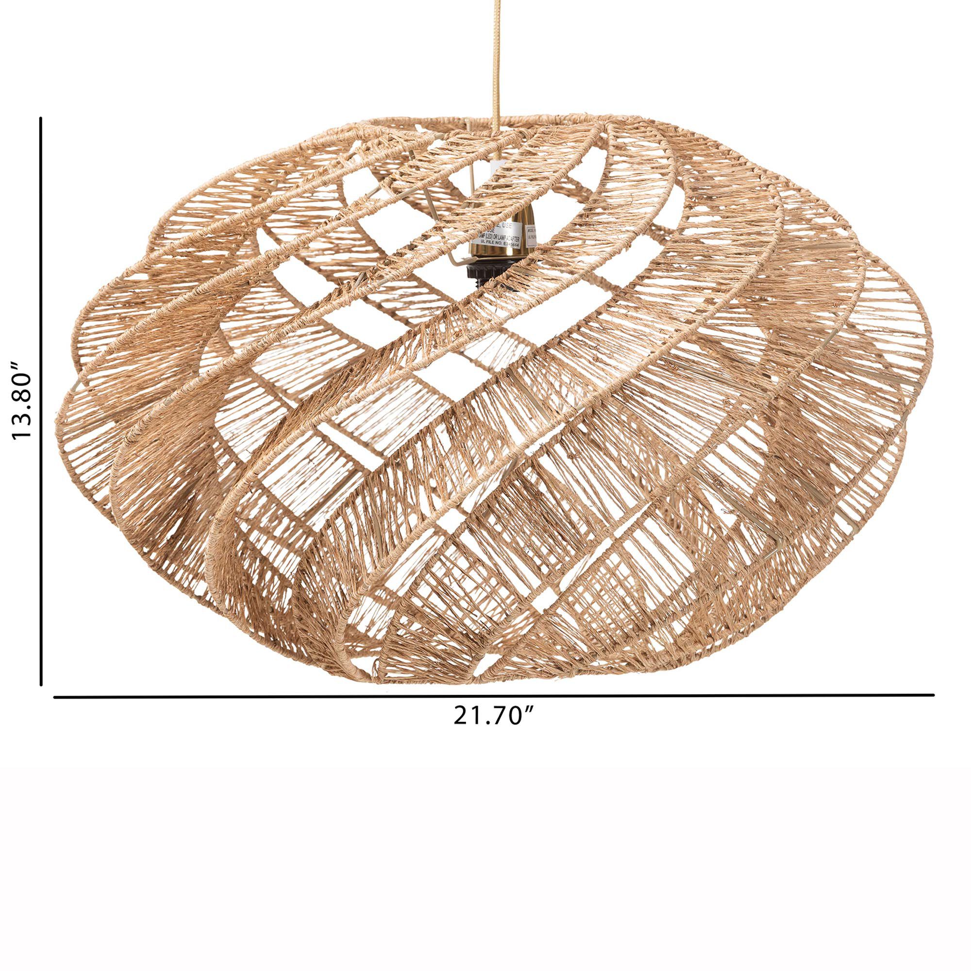 Enola Handwoven Jute Pendant Lampshade - Boho Chic Ceiling Light Cover with Twisted Spiral Design, BROWN, alternate image number 3