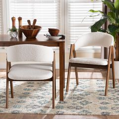 Virden Boucle Upholstered Dining Chair Set of 2- Mid-Century Modern Armchair with Solid Wood Frame a