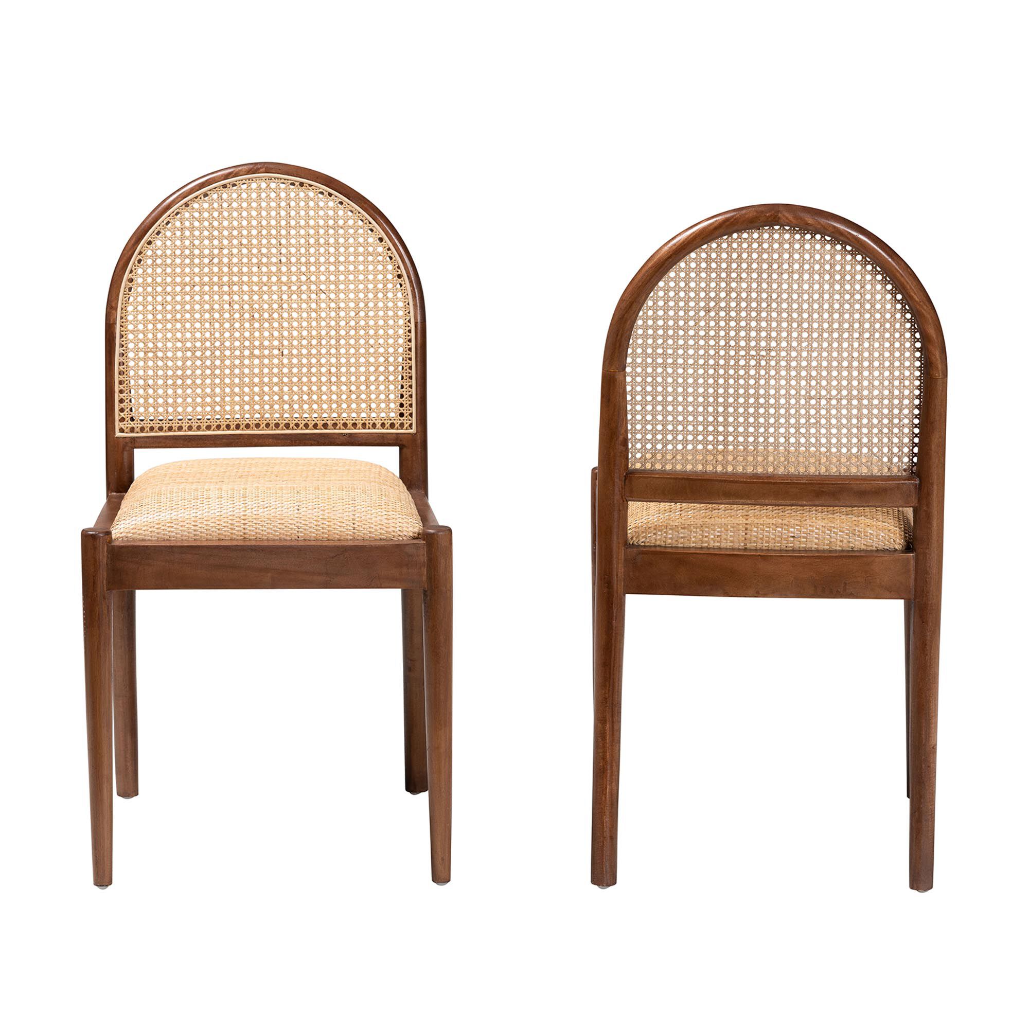 Maryland Modern Bohemian Natural Rattan and Acacia Wood 2-Piece Dining Chair Set, BROWN, alternate image number 3