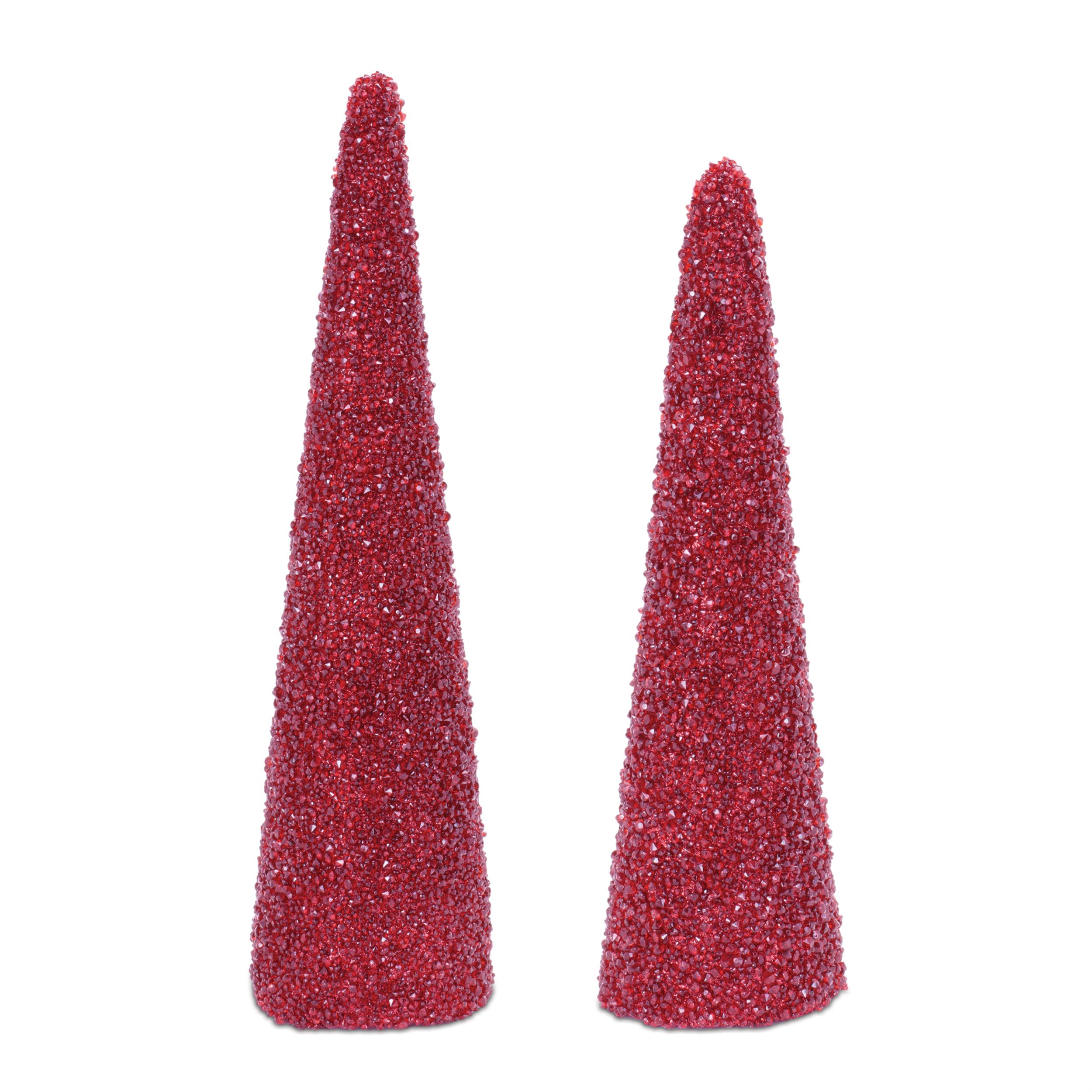 Beaded Cone Tree (Set of 2), RED, alternate image number 1