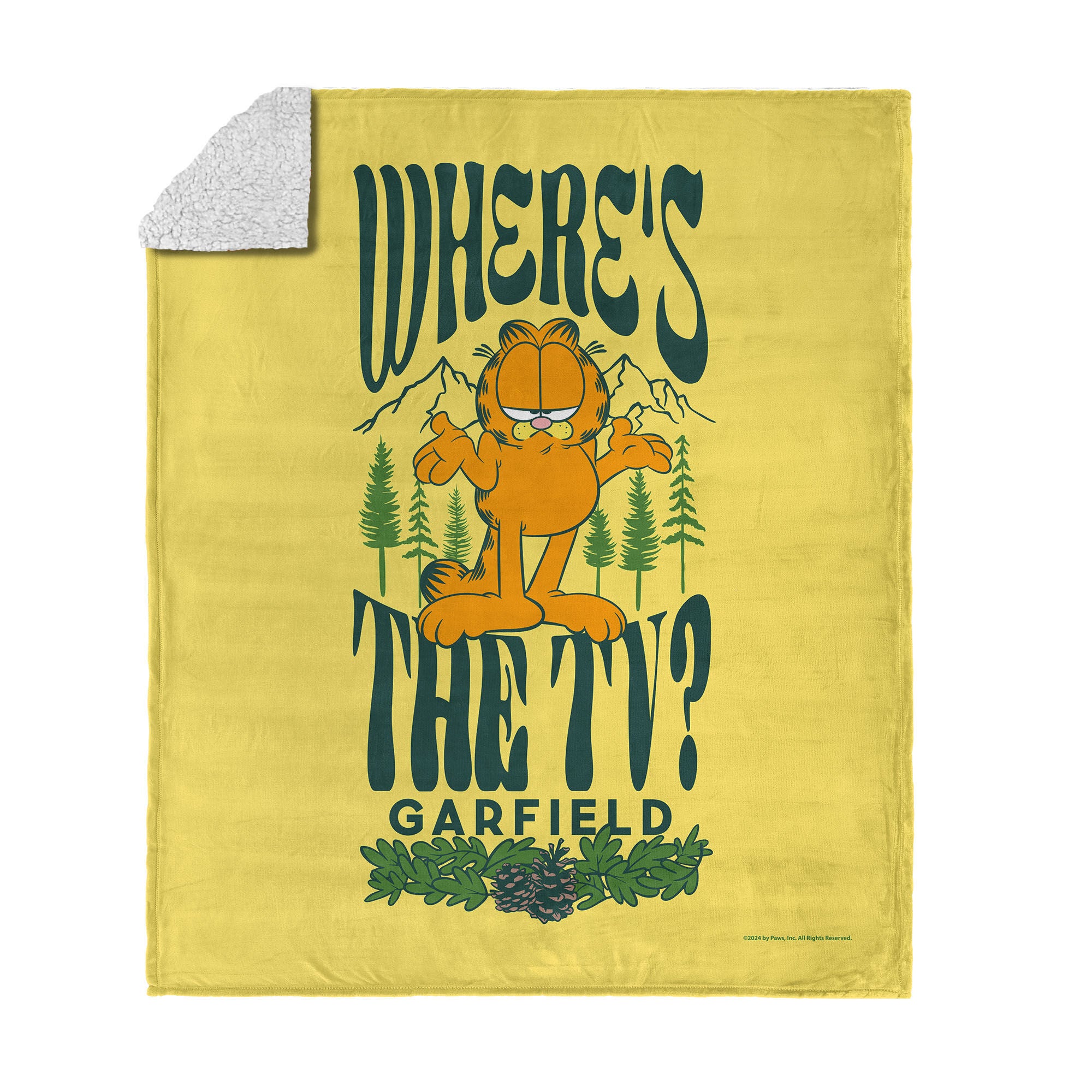 Nickelodeon Garfield Where's the TV Silk Touch Sherpa Throw Blanket 50x60 Inches, YELLOW, hi-res image number 0
