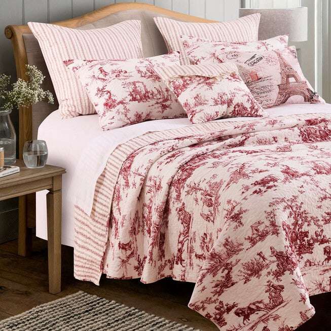 Classic Toile Bedspread Set , RED, hi-res image number null