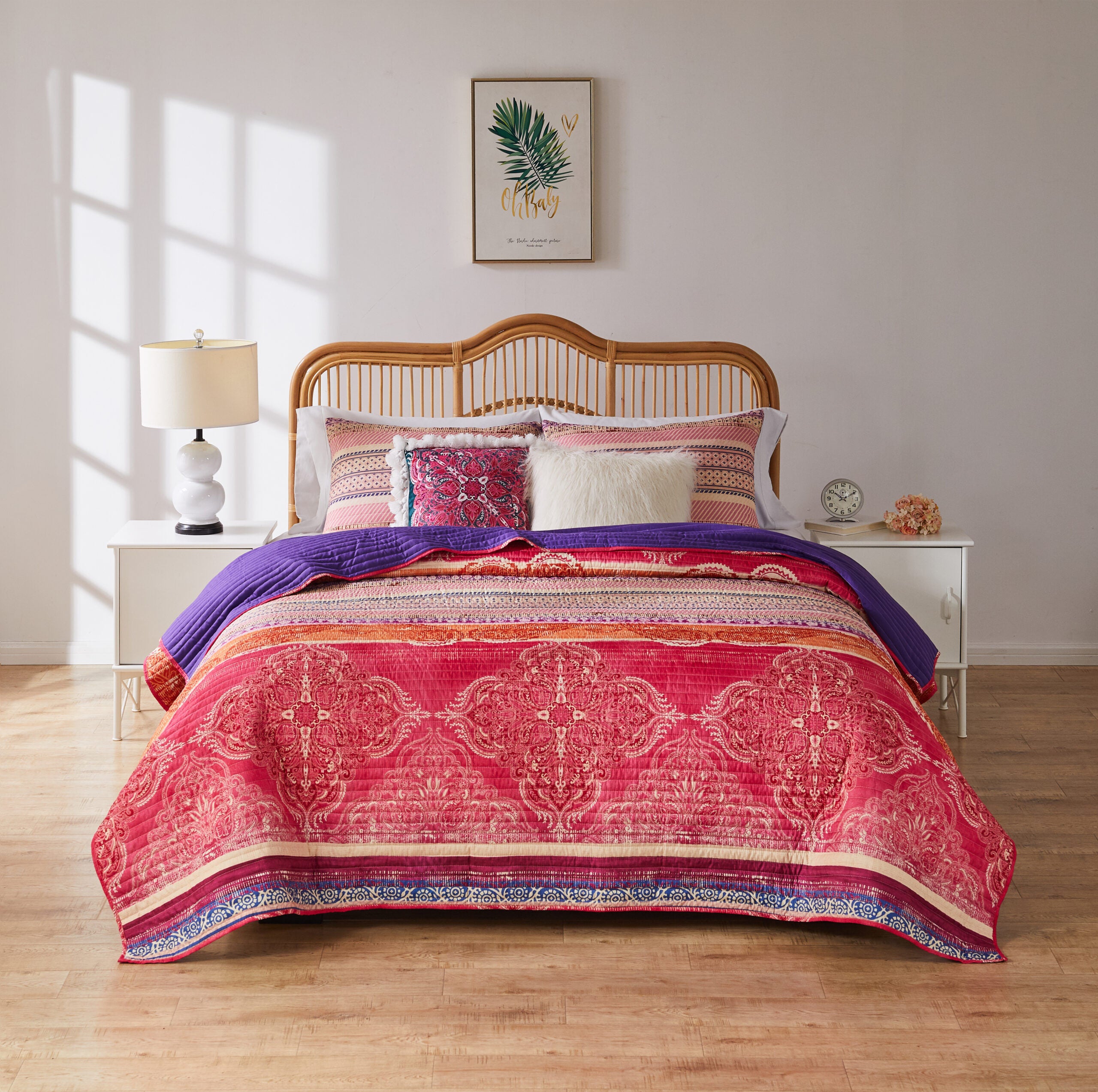 Aurora Finely Stitched Quilt Set, PINK, alternate image number 3