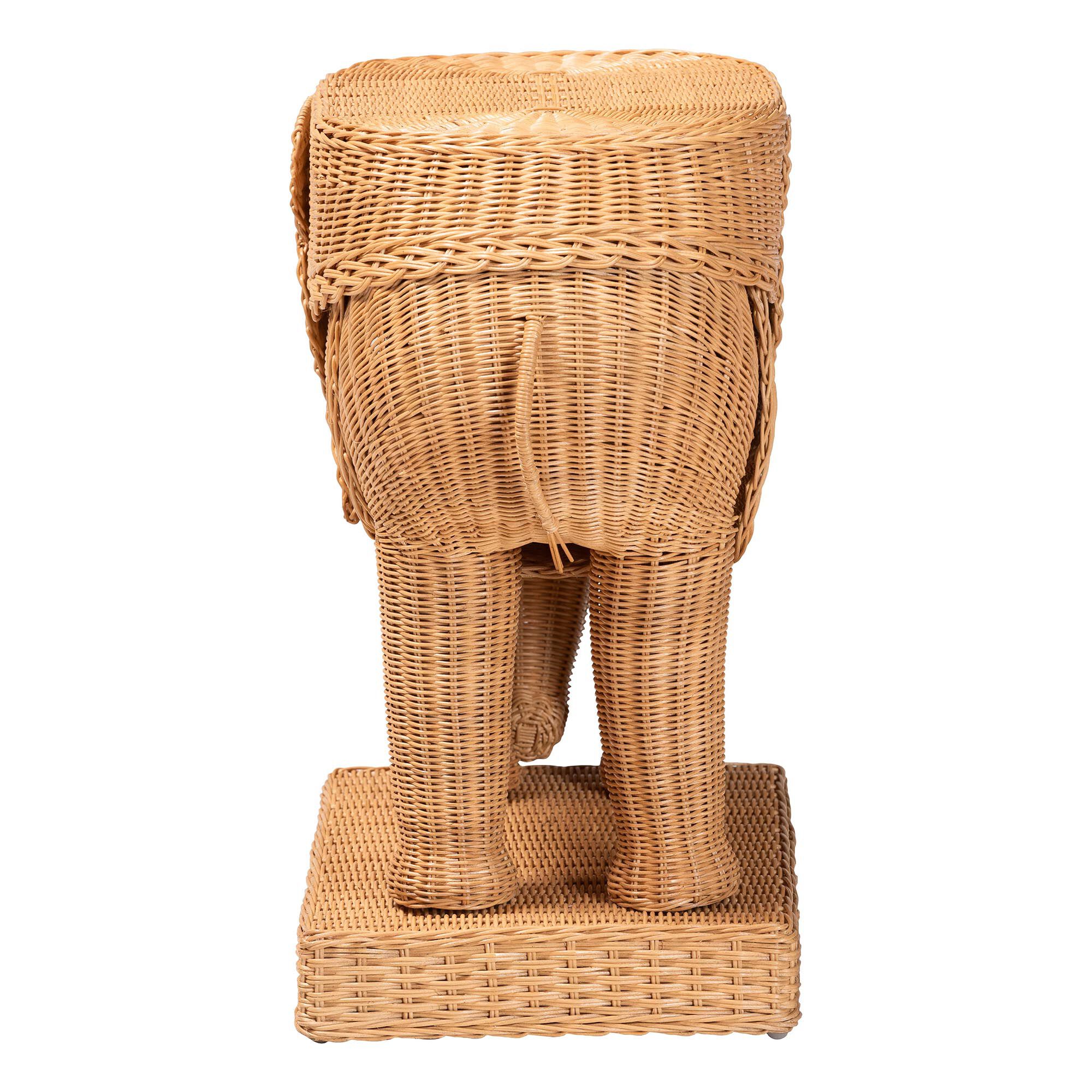 Elissa Bohemian Light Honey Rattan Elephant End Table, HONEY, alternate image number 3