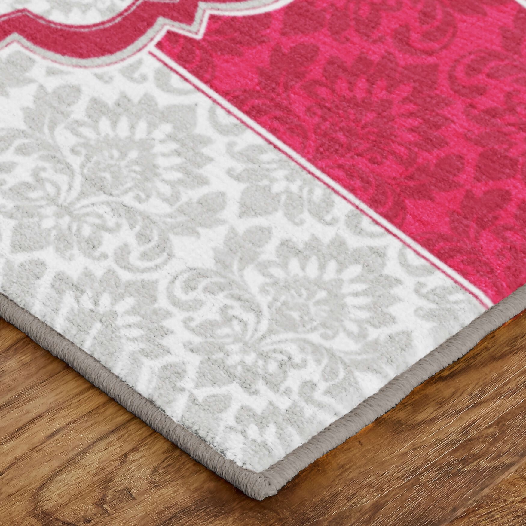 Christmas Damask Grey Kitchen Rug, , on-hover image number 1