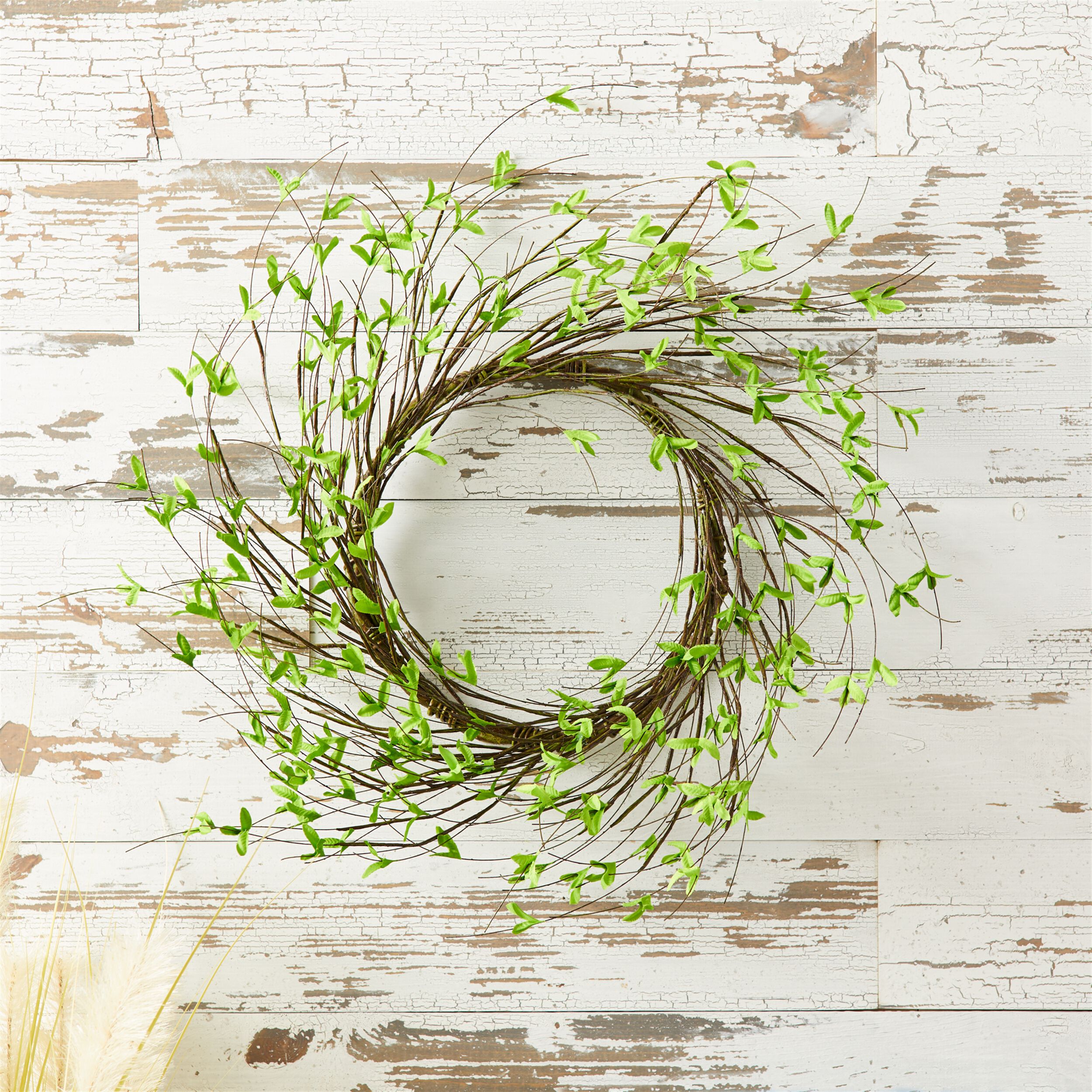 Mini Leaf Twig Wreath 22IND, GREEN, alternate image number 1