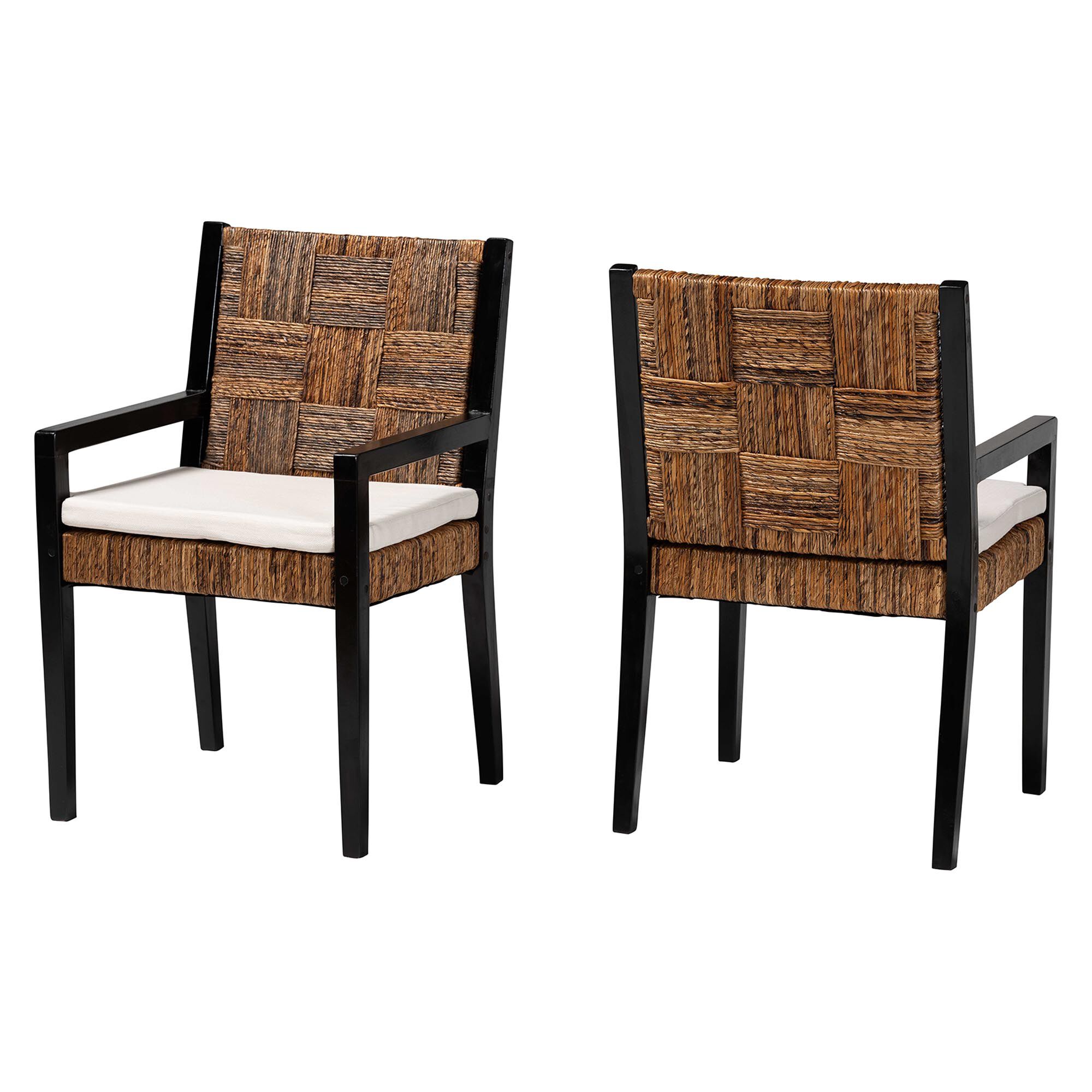 Raniya 2-Piece Handwoven Seagrass Armchairs, BLACK, alternate image number 1