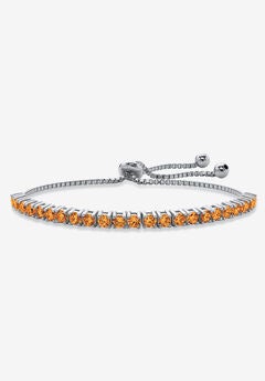 Silver Tone Bolo Bracelet (4mm), Simulated Birthstone 9.25" Adjustable