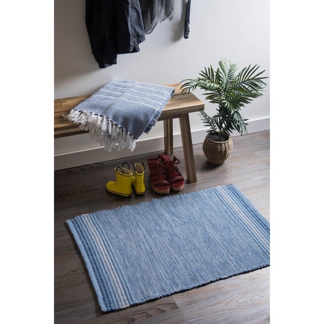 Variegated Blue Handwoven Recycled Yarn Rug 2X3 Ft, , on-hover image number null