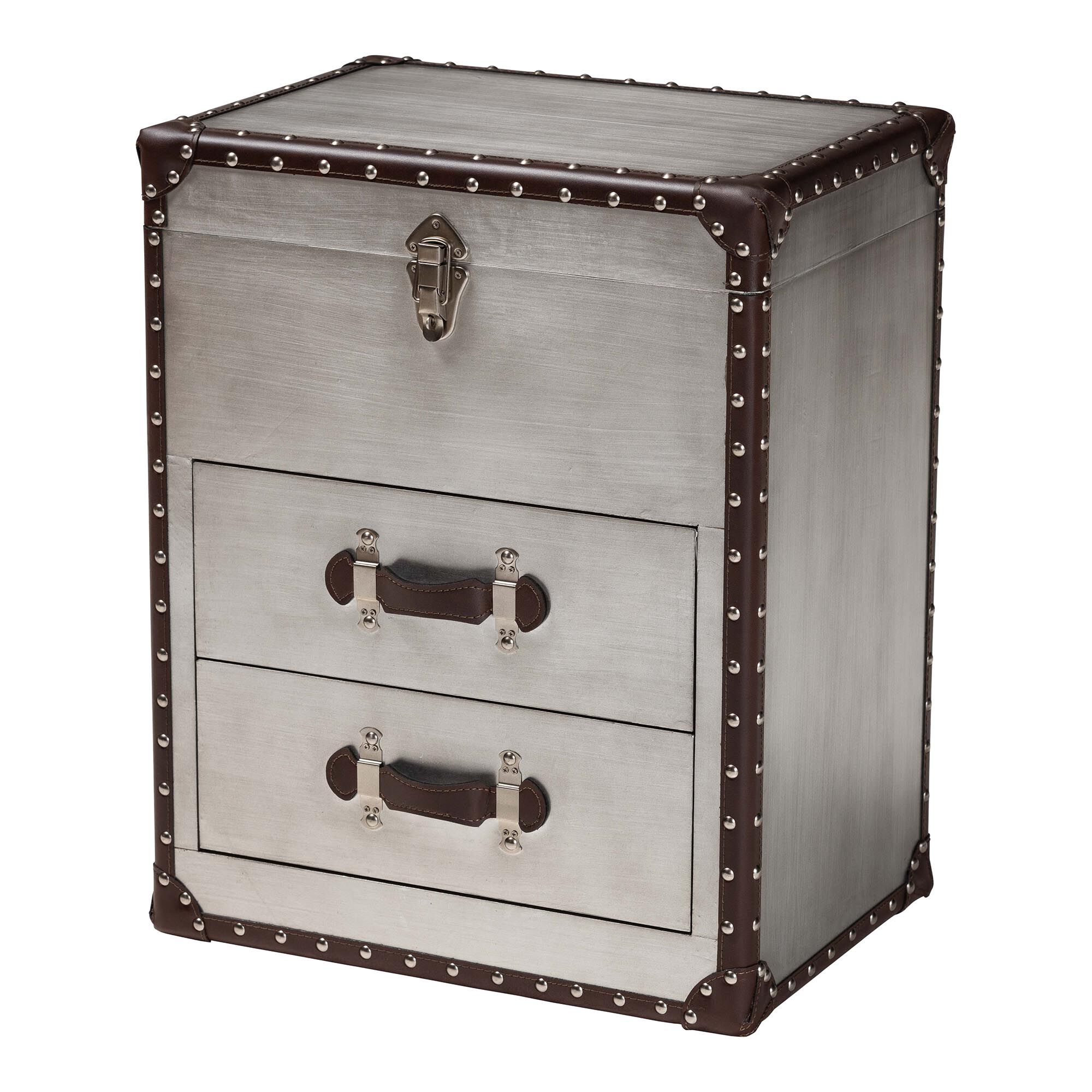 Calidore Vintage Silver Metal 2-Drawer End Table, SILVER, alternate image number 1