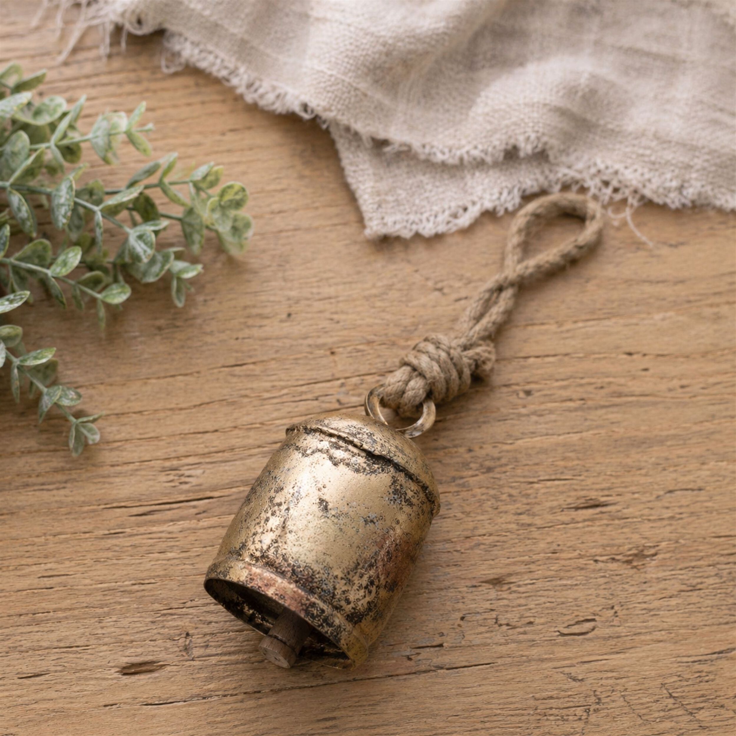 Distressed Metal Bell Ornament (Set of 8), GOLD, alternate image number 1