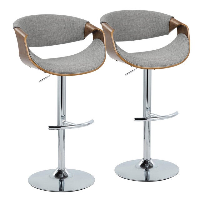 Curvo Adjustable Barstool - Set Of 2, WALNUT LIGHT GRAY CHROME, hi-res image number null