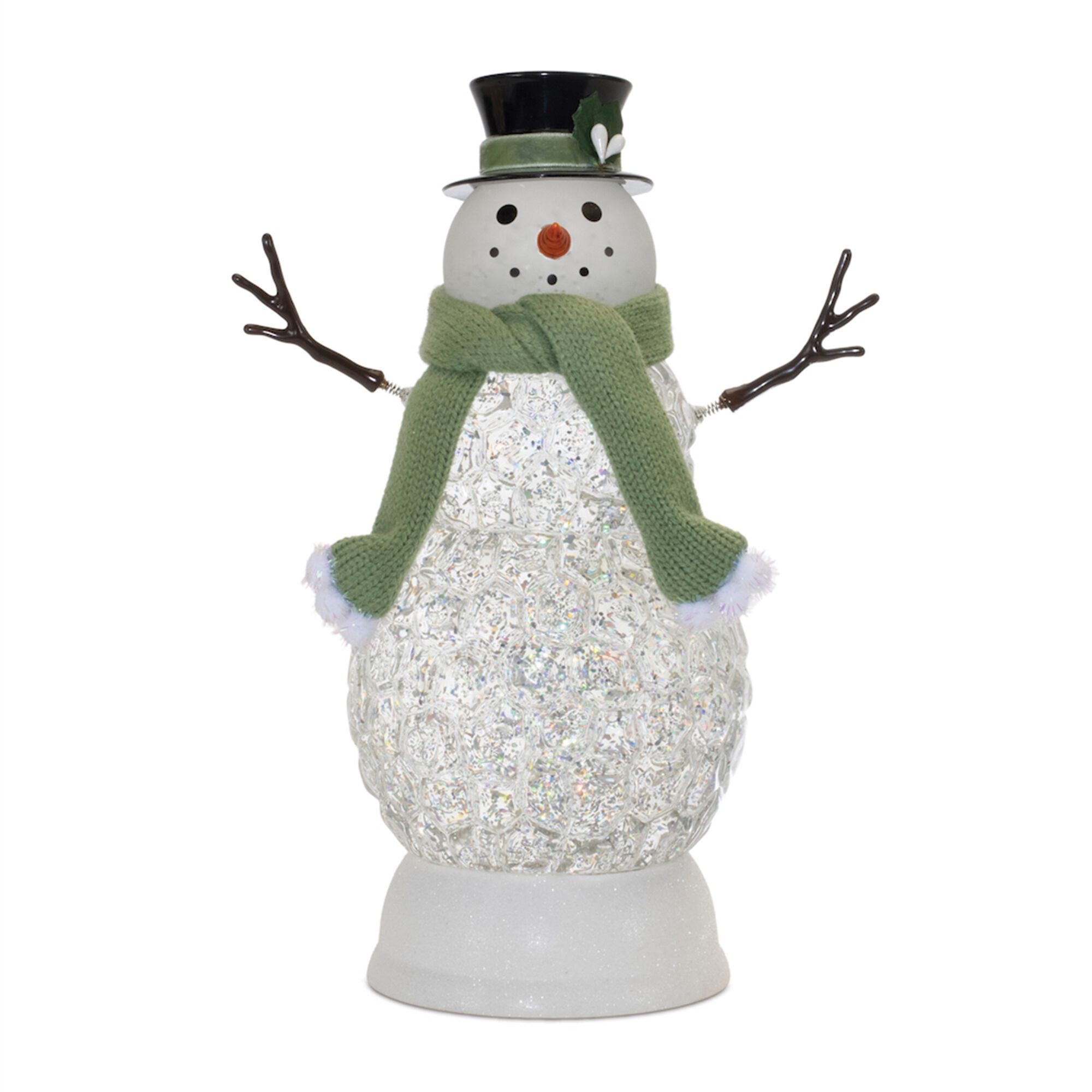 LED Snowman Snow Globe 11 inchesH, WHITE GREEN, hi-res image number 0