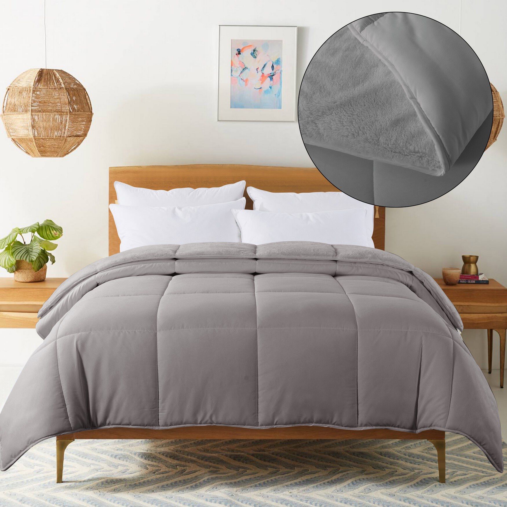 Cozy Down Alternative Reversible Comforter, Grey, , on-hover image number 1