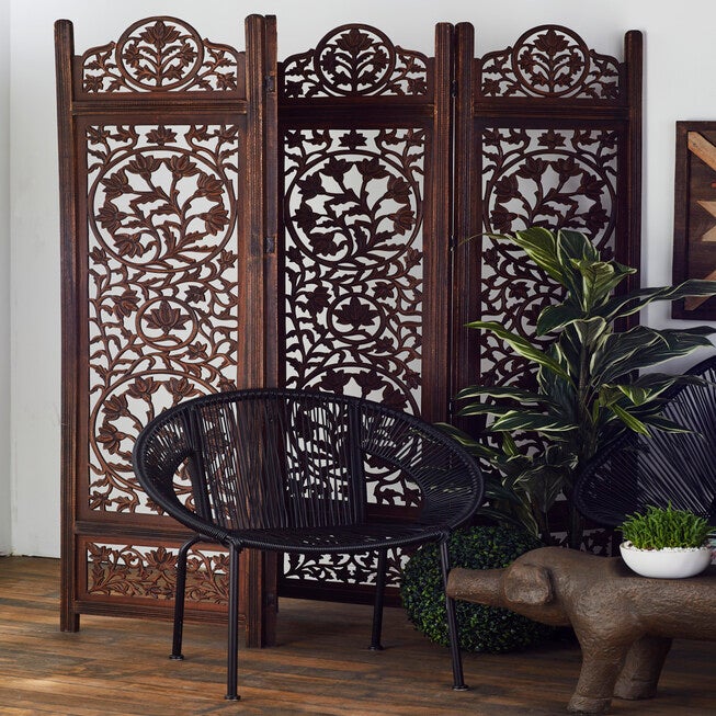 Brown Mango Wood Traditional Room Divider Screen, 72 inches x 80 inches x 1 inches, , alternate image number 3