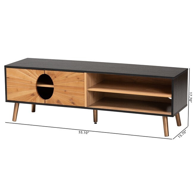 Chester Modern And Contemporary Two-Tone Dark And Natural Brown Finished Wood Tv Stand, , alternate image number null