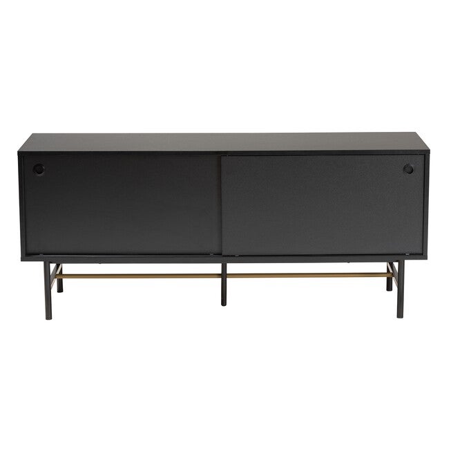 Truett Modern Dark Brown Finished Wood And Two-Tone Black And Gold Metal Tv Stand, , alternate image number null